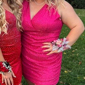 HOT PINK PLUS SIZE HOMECOMING DRESS